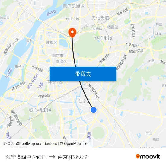江宁高级中学西门 to 南京林业大学 map