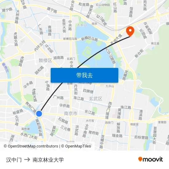 汉中门 to 南京林业大学 map