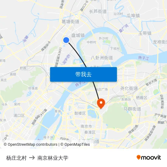 杨庄北村 to 南京林业大学 map