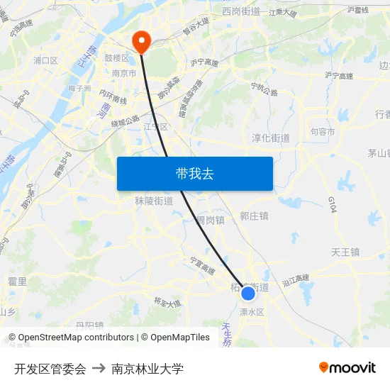 开发区管委会 to 南京林业大学 map