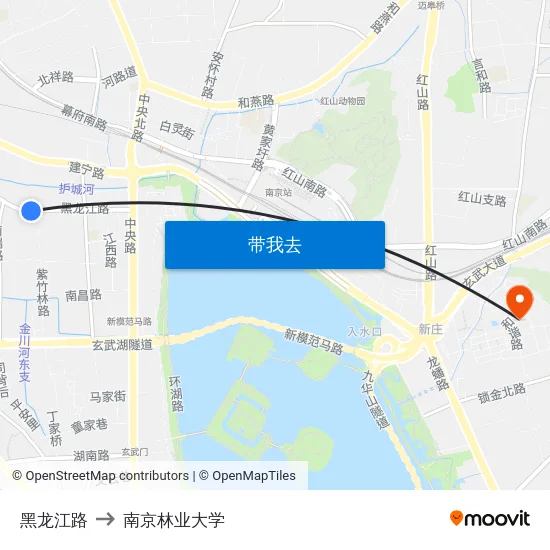 黑龙江路 to 南京林业大学 map