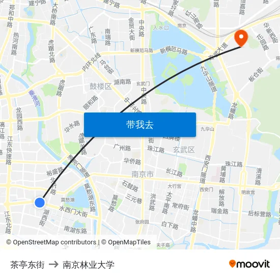 茶亭东街 to 南京林业大学 map