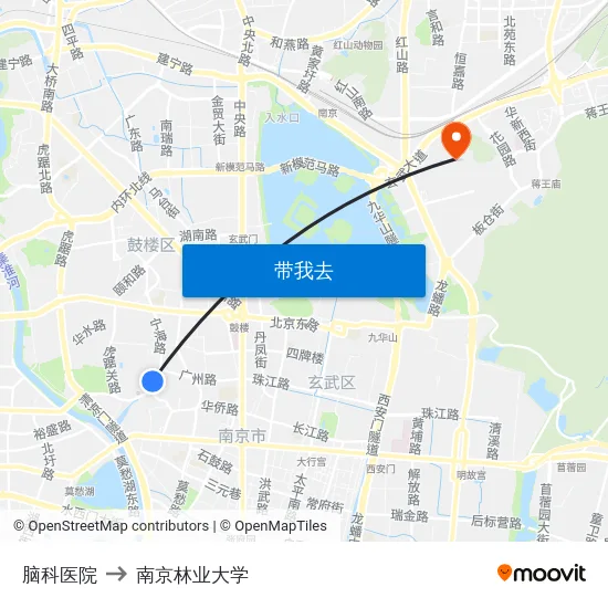 脑科医院 to 南京林业大学 map