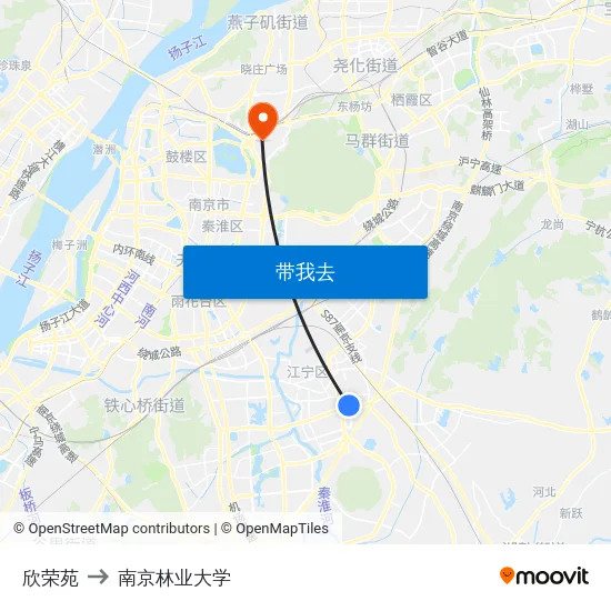 欣荣苑 to 南京林业大学 map