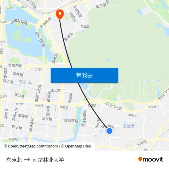 东苑北 to 南京林业大学 map
