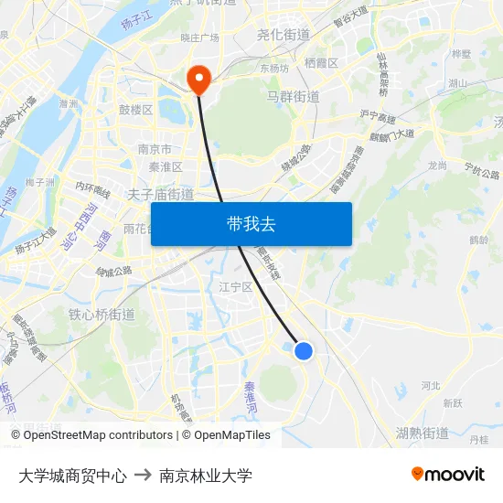 大学城商贸中心 to 南京林业大学 map