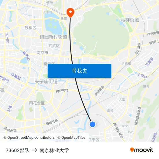 73602部队 to 南京林业大学 map
