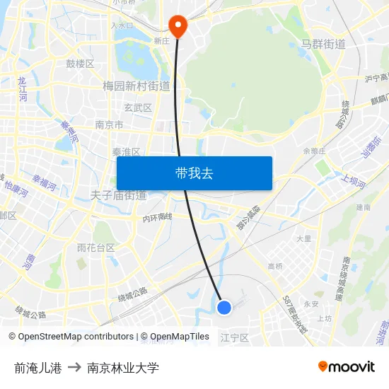 前淹儿港 to 南京林业大学 map