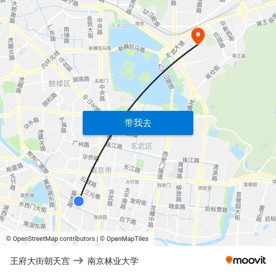 王府大街朝天宫 to 南京林业大学 map