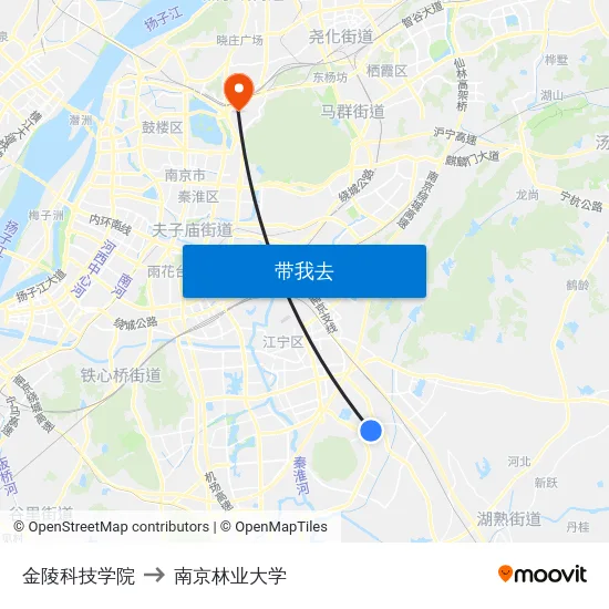 金陵科技学院 to 南京林业大学 map