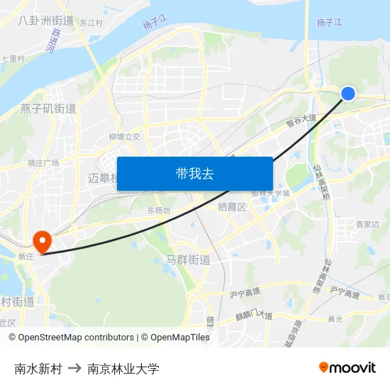 南水新村 to 南京林业大学 map