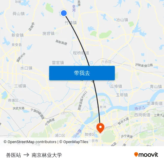 兽医站 to 南京林业大学 map