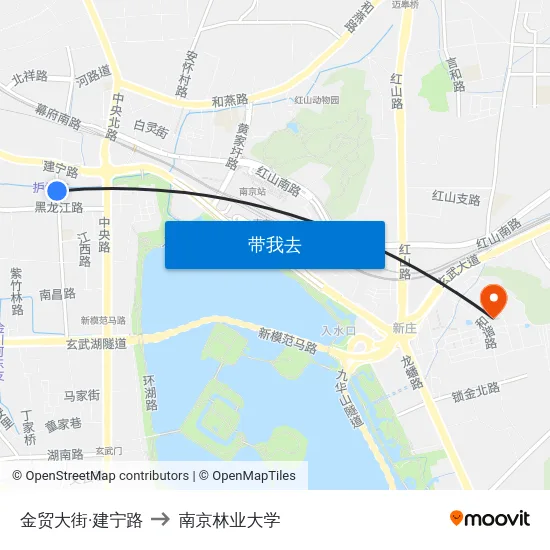 金贸大街·建宁路 to 南京林业大学 map