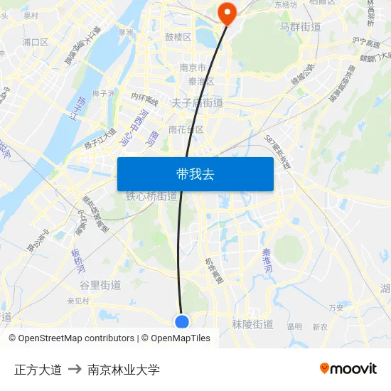 正方大道 to 南京林业大学 map