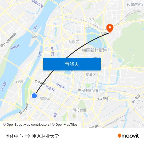 奥体中心 to 南京林业大学 map