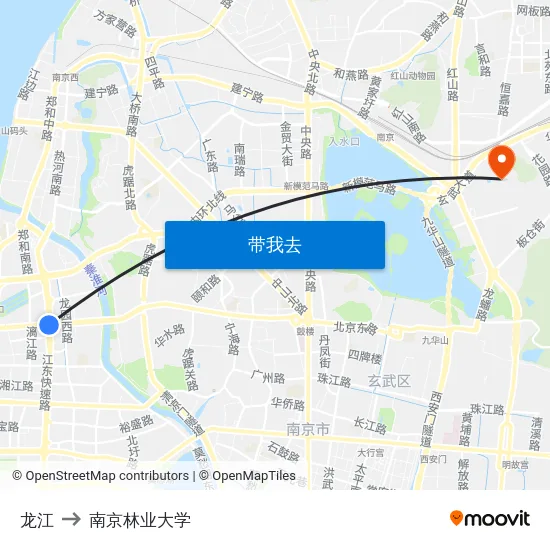 龙江 to 南京林业大学 map