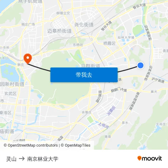灵山 to 南京林业大学 map
