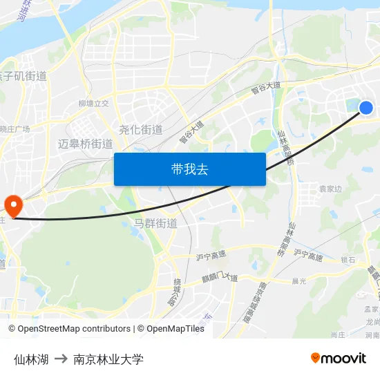 仙林湖 to 南京林业大学 map