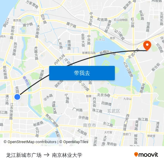 龙江新城市广场 to 南京林业大学 map