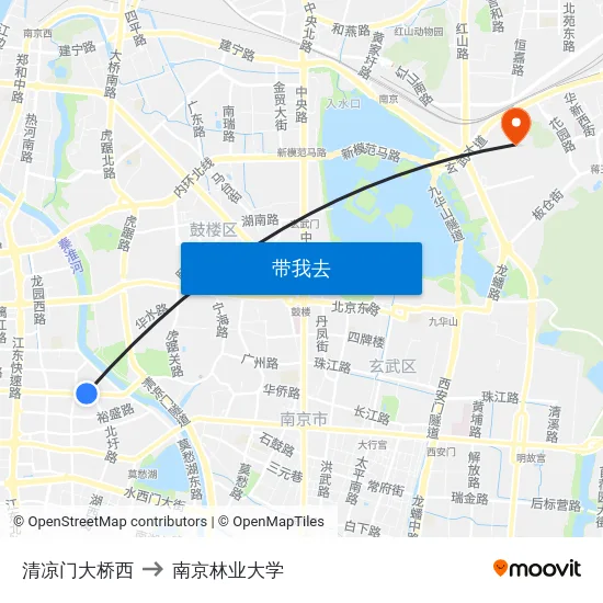 清凉门大桥西 to 南京林业大学 map
