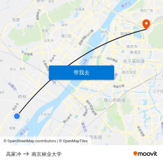 高家冲 to 南京林业大学 map
