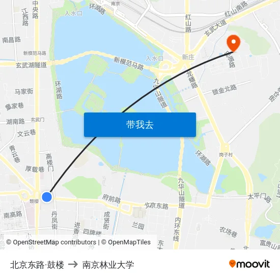 北京东路·鼓楼 to 南京林业大学 map