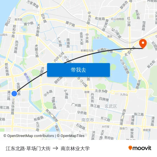 江东北路·草场门大街 to 南京林业大学 map