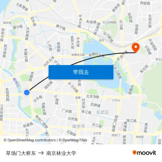 草场门大桥东 to 南京林业大学 map