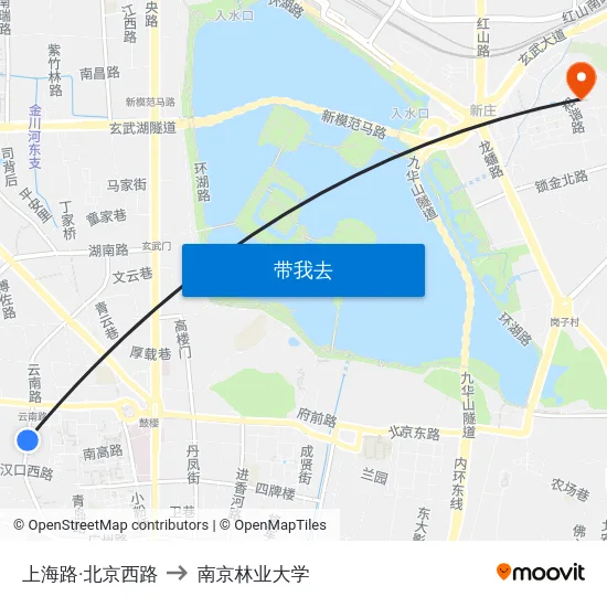 上海路·北京西路 to 南京林业大学 map