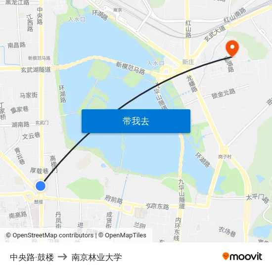 中央路·鼓楼 to 南京林业大学 map