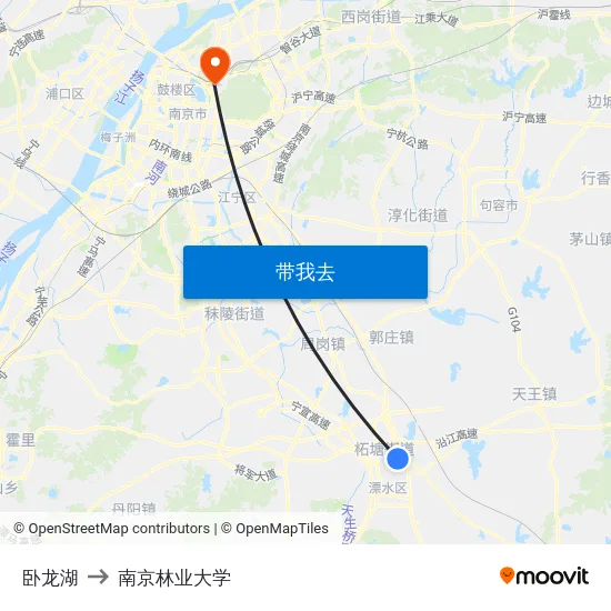 卧龙湖 to 南京林业大学 map
