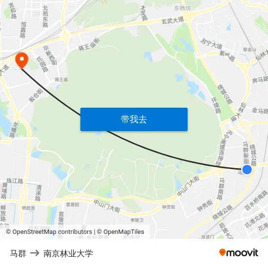 马群 to 南京林业大学 map