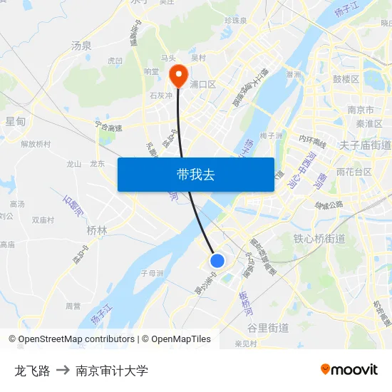 龙飞路 to 南京审计大学 map