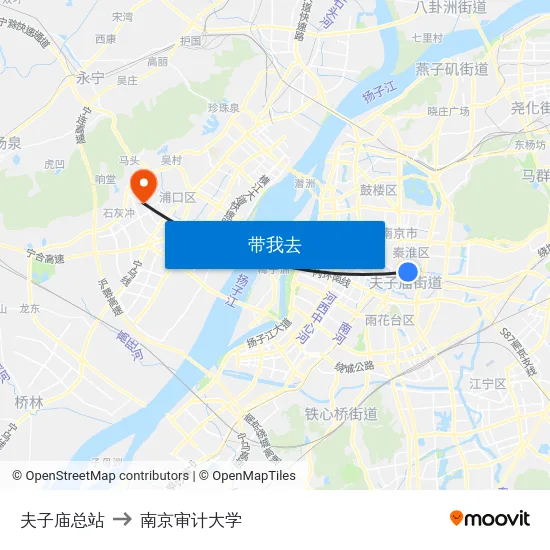 夫子庙总站 to 南京审计大学 map