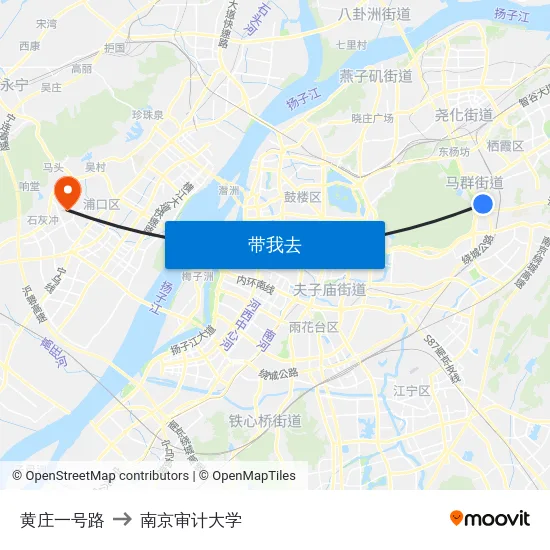 黄庄一号路 to 南京审计大学 map