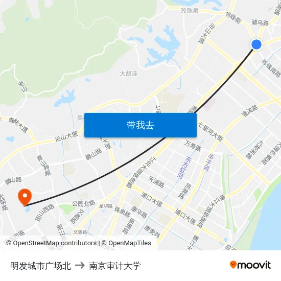 明发城市广场北 to 南京审计大学 map