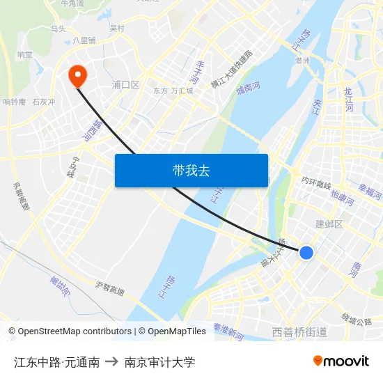 江东中路·元通南 to 南京审计大学 map