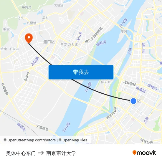 奥体中心东门 to 南京审计大学 map