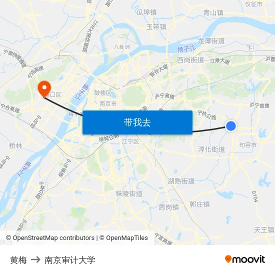 黄梅 to 南京审计大学 map