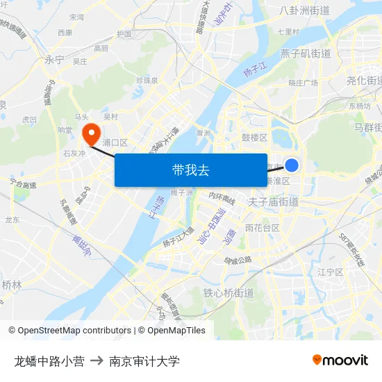 龙蟠中路小营 to 南京审计大学 map