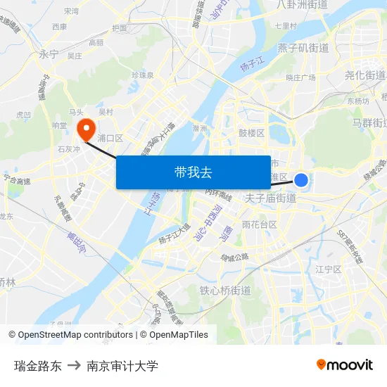 瑞金路东 to 南京审计大学 map