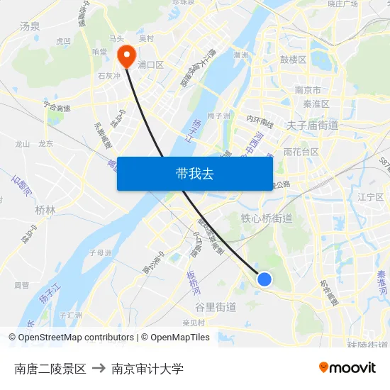 南唐二陵景区 to 南京审计大学 map