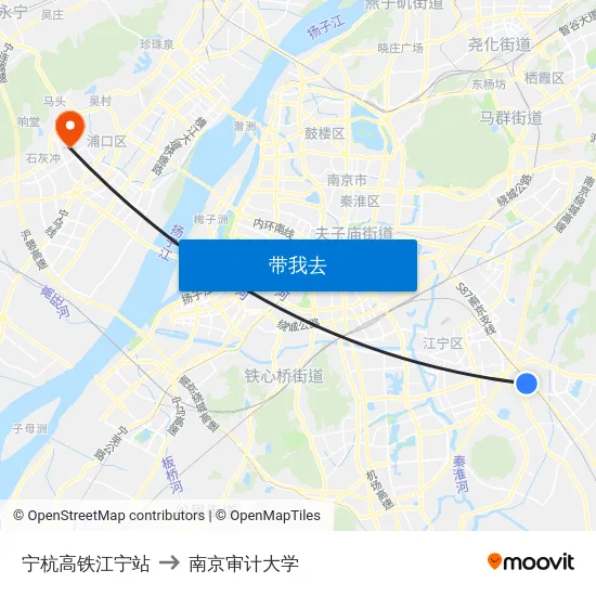 宁杭高铁江宁站 to 南京审计大学 map