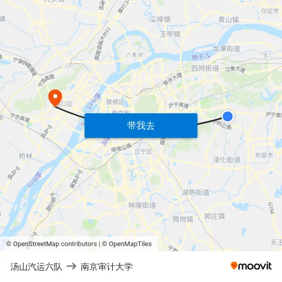 汤山汽运六队 to 南京审计大学 map