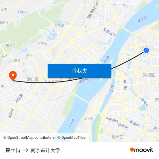 民生街 to 南京审计大学 map
