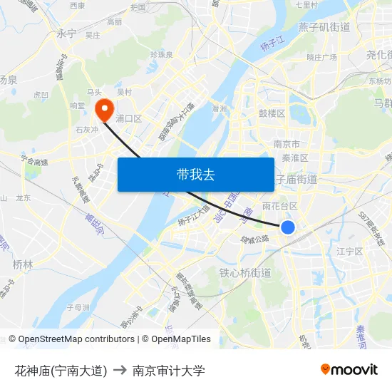花神庙(宁南大道) to 南京审计大学 map