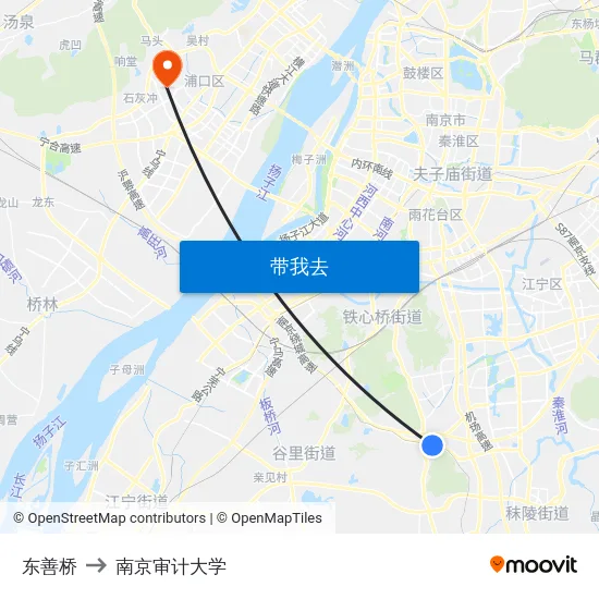 东善桥 to 南京审计大学 map