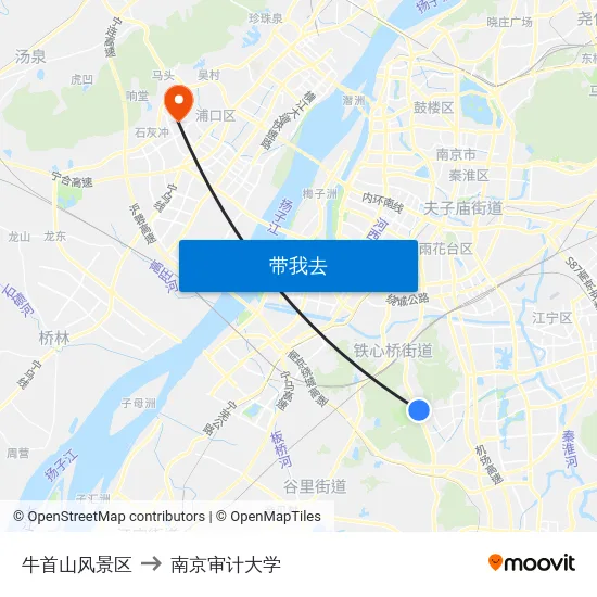 牛首山风景区 to 南京审计大学 map