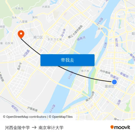 河西金陵中学 to 南京审计大学 map