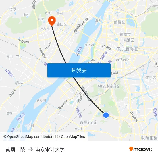 南唐二陵 to 南京审计大学 map